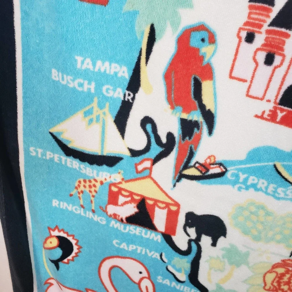 Vintage Souvenir Florida Map Beach Towel Conker Artist Hillary Vermont 90s